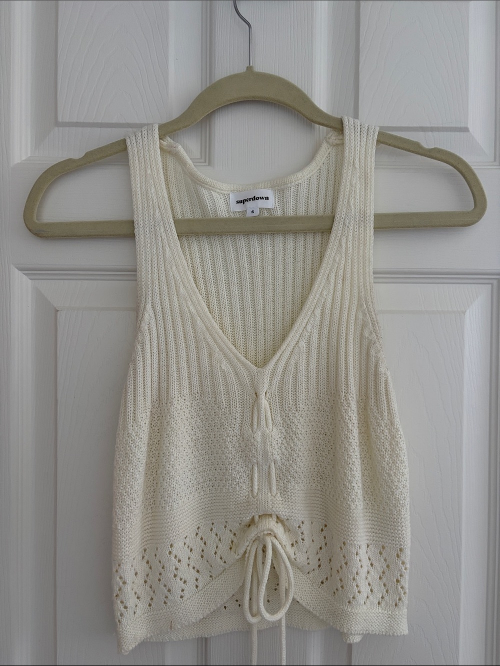 superdown Cream Knit Tie-Front V-Neck Tank